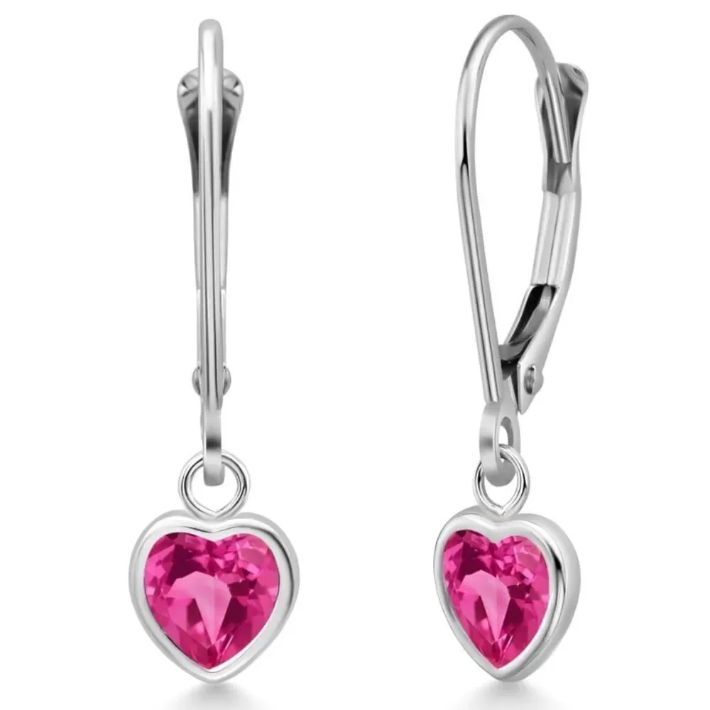 925 Sterling Silver 1.60 Cttw Pink Sapphire Heart Leverback Drop Earrings